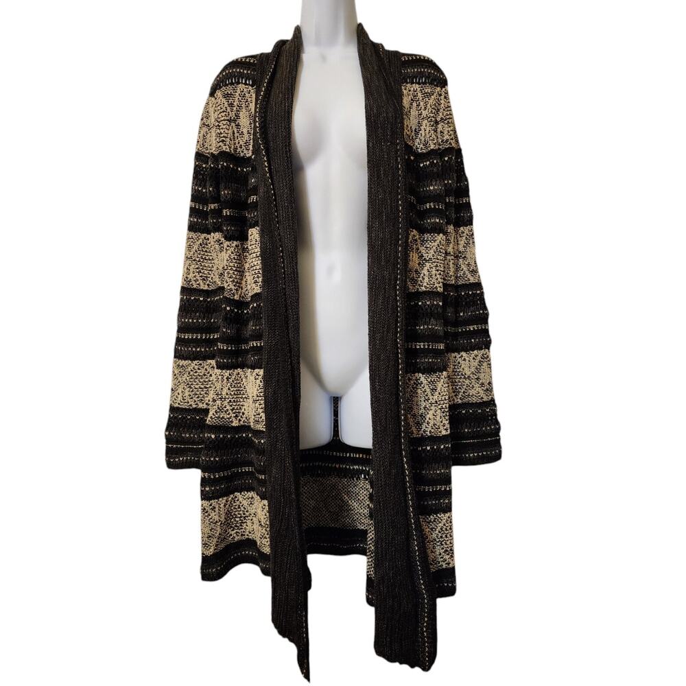 Natural Reflections Womens Open Front Duster Cardigan Sweater Size M Black Beige